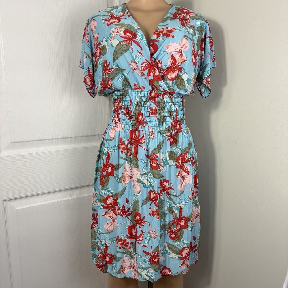 M+M Women's Dress One Size Stretch Floral Tropical & Flare V-Neck Wrap Elastic
